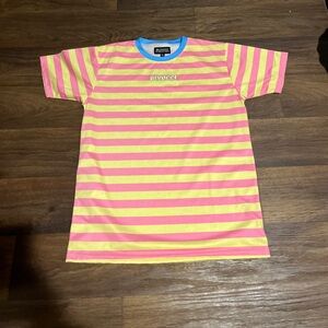 Blvucci Blue/ Yellow/ Pink Short Sleeve Stripped Shirt Size XL
